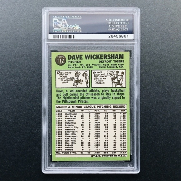 Dave Wickersham - 1967 Topps #112 PSA 5 - Picture 2 of 3
